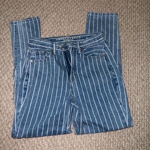 American Eagle Outfitters Blue Pinstripe High-Rise Jeans